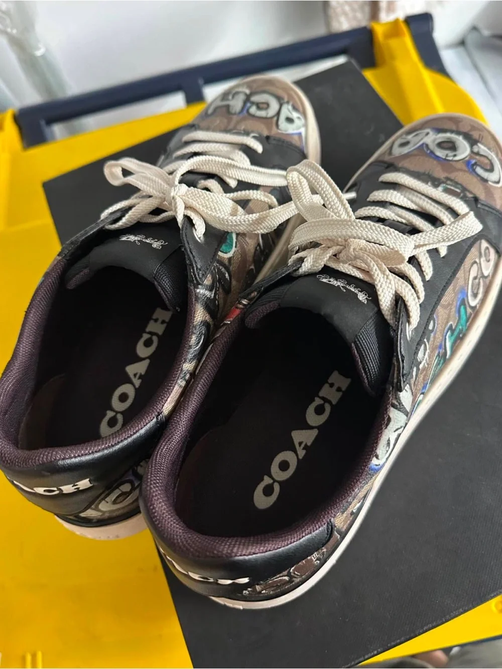 Coach Brown Graphic Canvas Sneakers with Cream Laces - Picture 3 of 5